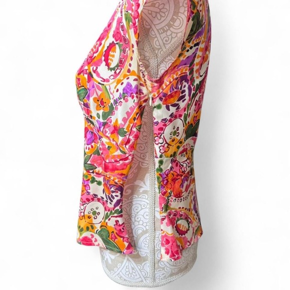 Crazy Horse Liz Claiborne Silk Blouse Petite 4 Floral Paisley Wrap Peplum Top - Picture 3 of 6